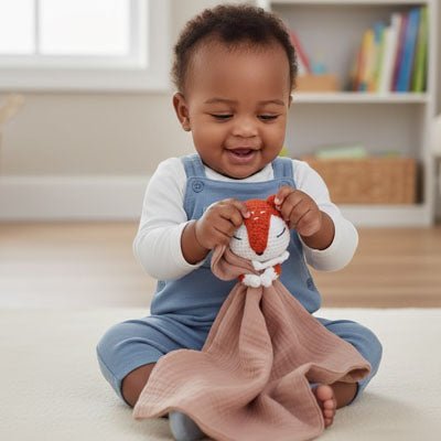bebe qui decouvre son doudou renard