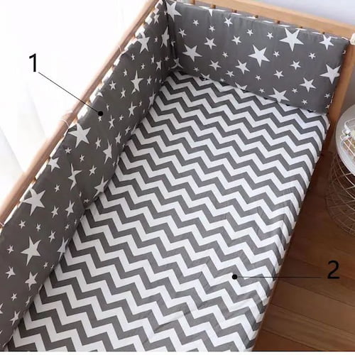 Tour de lit bébé complet motif etoiles blanches