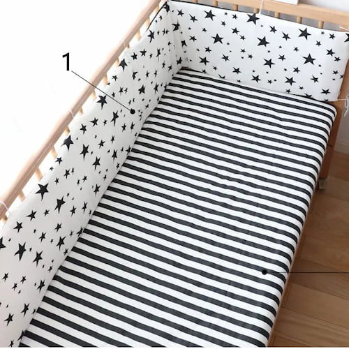 Tour de lit bébé complet motif etoiles noires