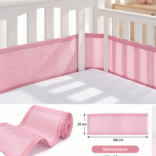 Tour de lit respirant rose avec details de la maille respirante