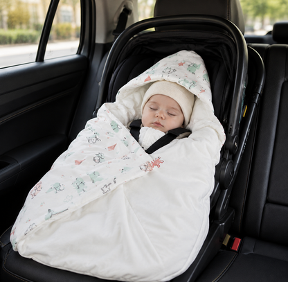 Bébé dort confortablement dans son siege auto enveloppé d'un nid d ange siege auto 