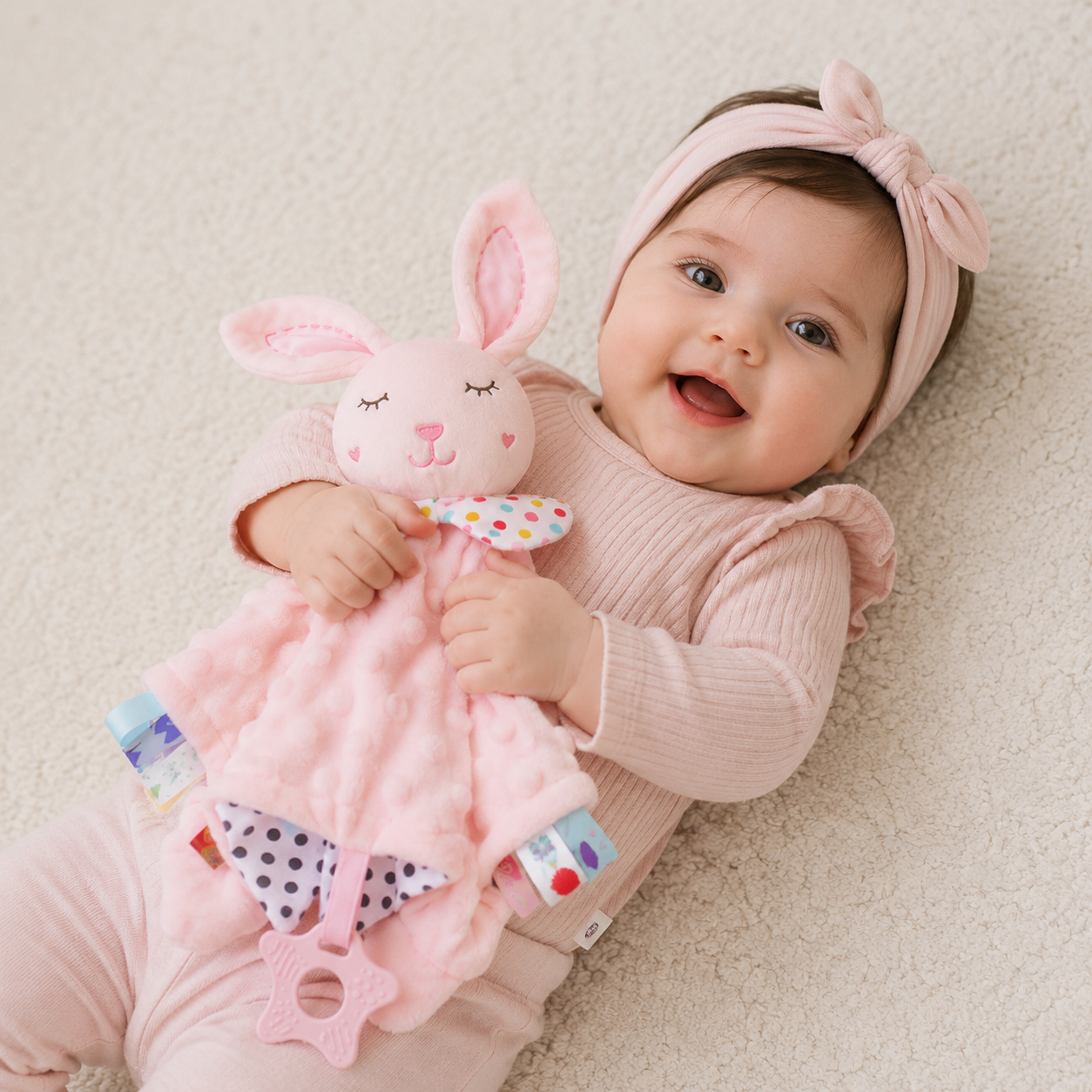 ce doudou bébé fille est parfait pour les moments de calins grace a sa texture douce et son adorable design