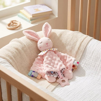 doudou bebe fille installe delicatement dans le berceau de son tissu ultra doux