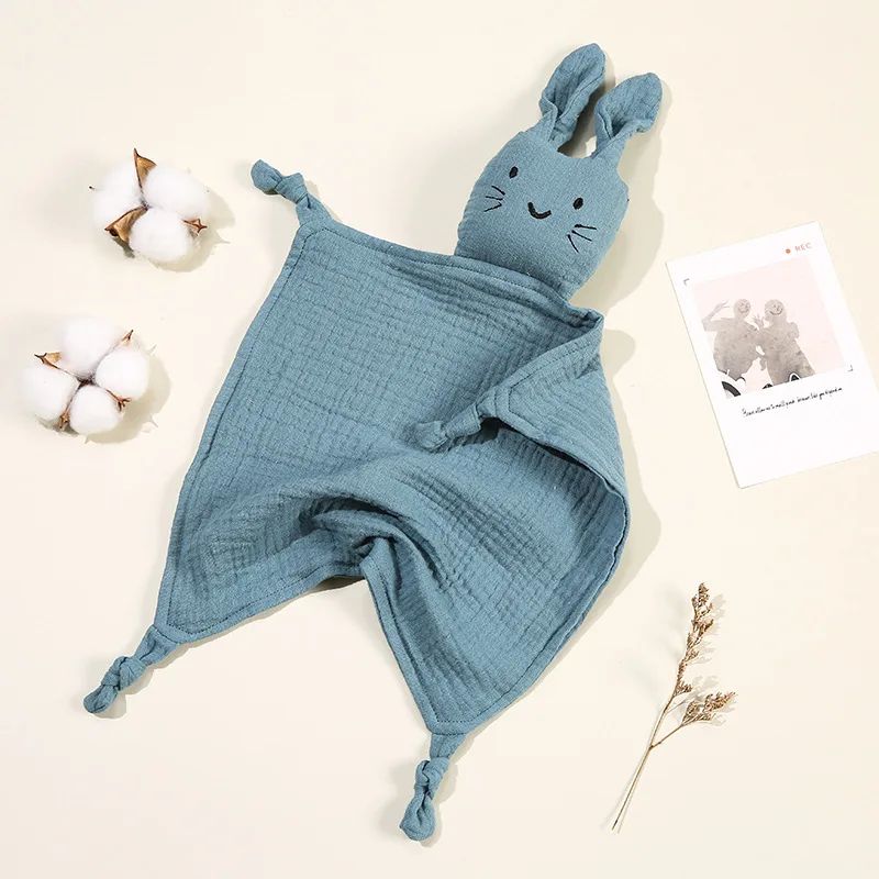 doudou lapin bleu en mousseline de coton respirante ultra doux et apaisant