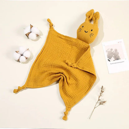 doudou lapin jaune en mousseline de coton compagnon tendre et respirant concu pour rassurer et apaiser bebe