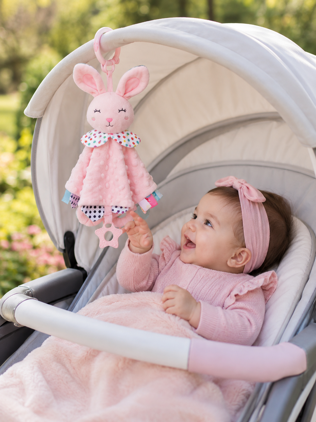 doudou suspendu a la poussette ideal pour toutes les sorties facile a attacher a la poussette ou au siege d auto et rassure le bebe lors des promenades