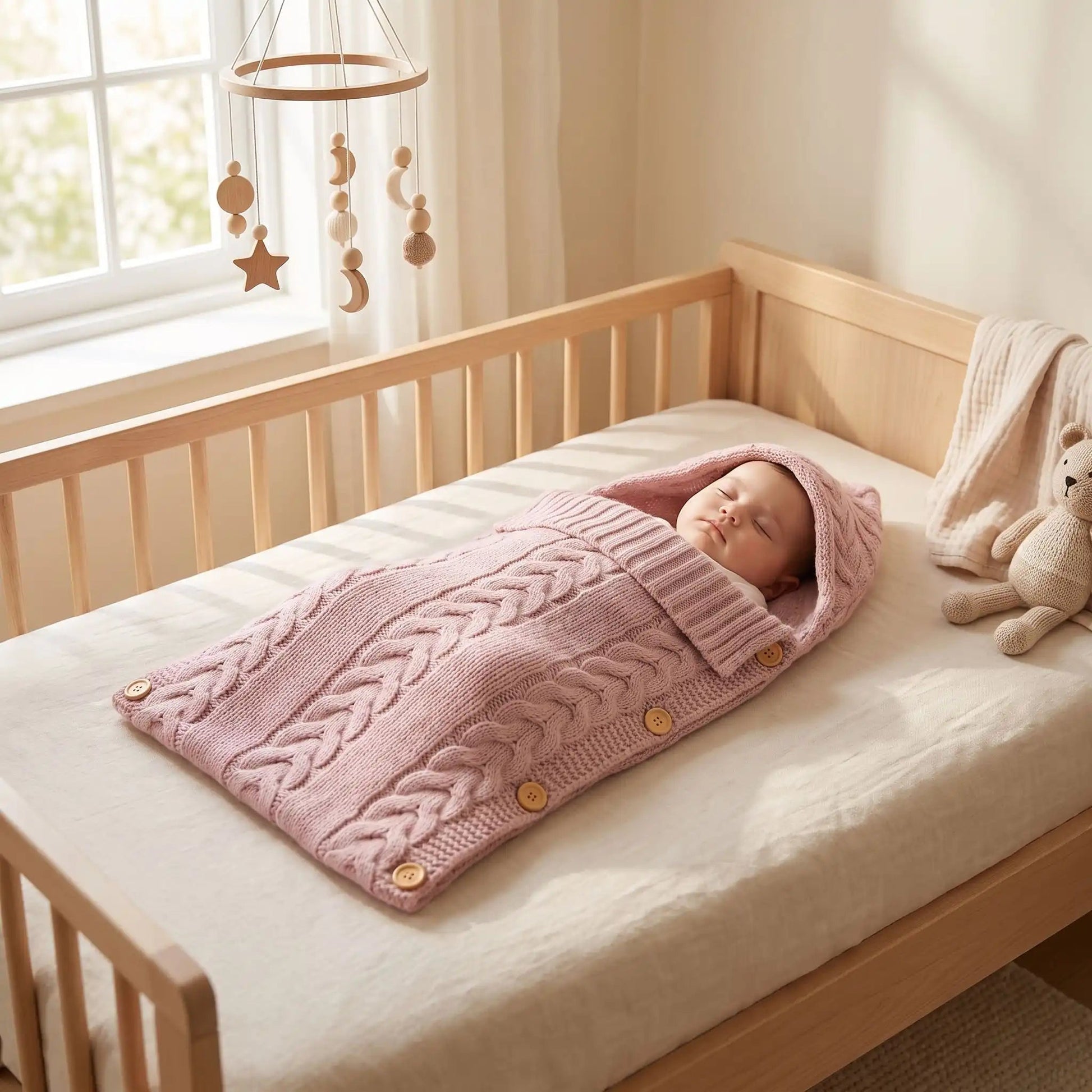 fillette dormant paisiblement dans un nid d'ange cosy rose