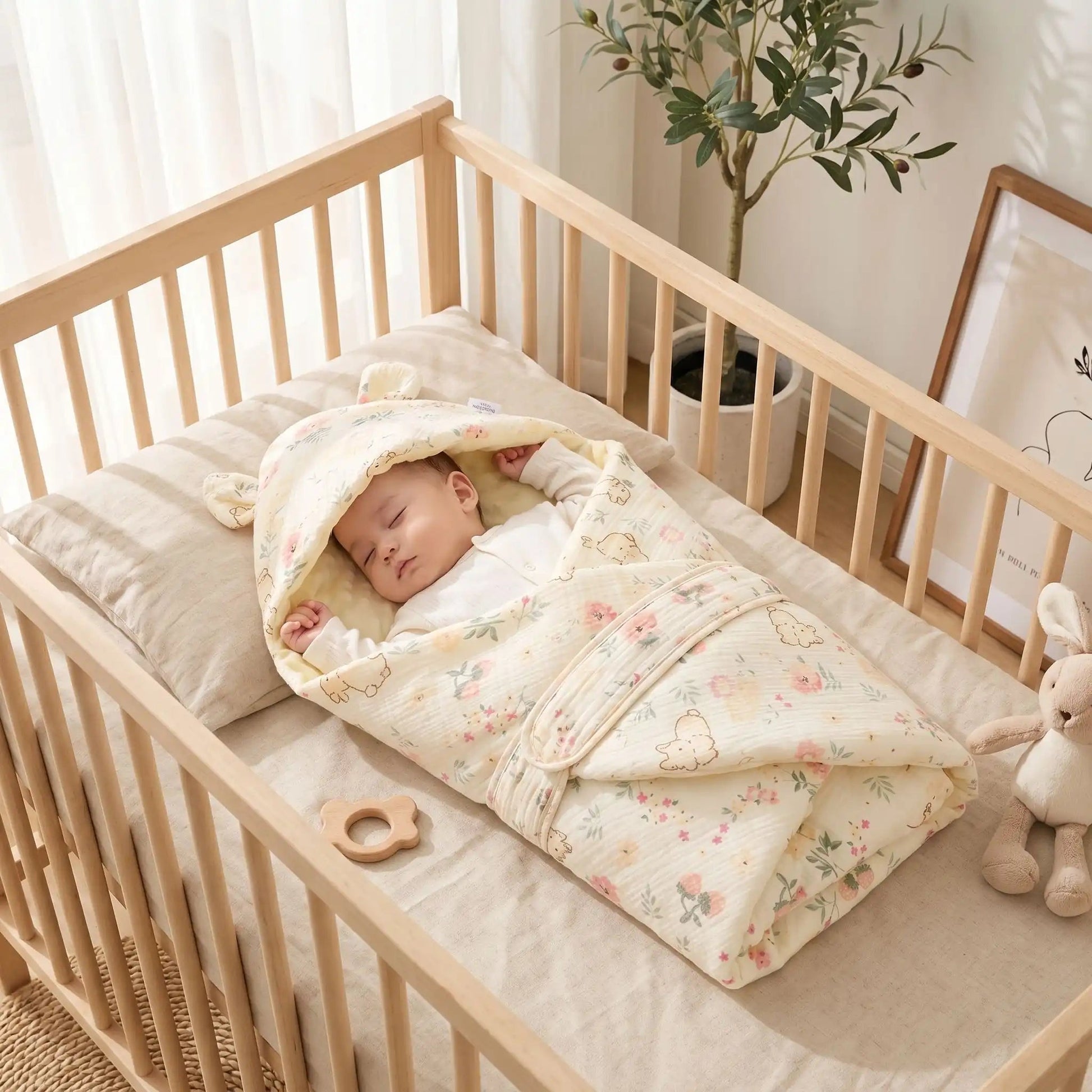 fillette dort paisiblement dans son lit enveloppee dans un nid d'ange bébé a capuche en coton fleuri doux et chaleureux