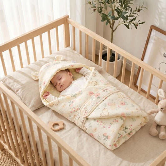 fillette dort paisiblement dans son lit enveloppee dans un nid d'ange bébé a capuche en coton fleuri doux et chaleureux