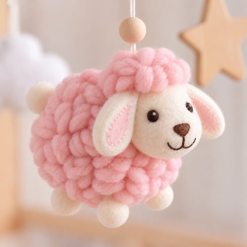 Mobile bébé mouton rose en gros plan adorable décoration suspendue pour chambre de bébé et lit