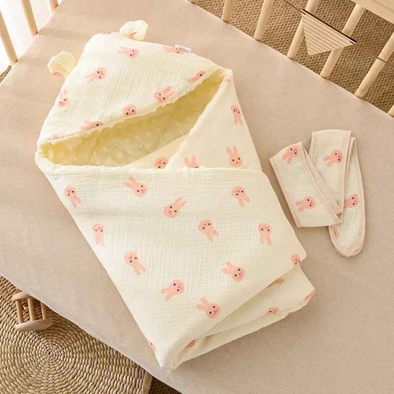nid d ange bebe en coton imprime lapin rose avec doublure en tissu polyester a pois de relief douce chaude et confortable