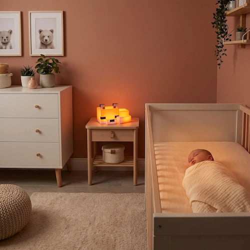 Renard veilleuse diffusant une lumière douce pour accompagner le sommeil de bébé