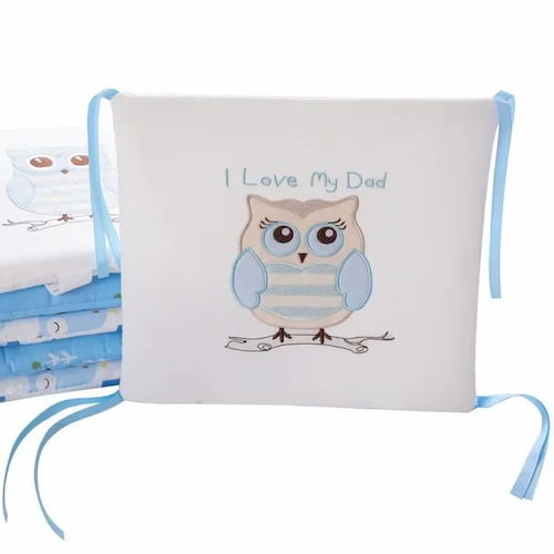 Tour de lit bleu et blanc avec motif hibou I Love My Dad