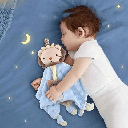 un petit garcon dort avec son doudou bébé garçon en toute securite