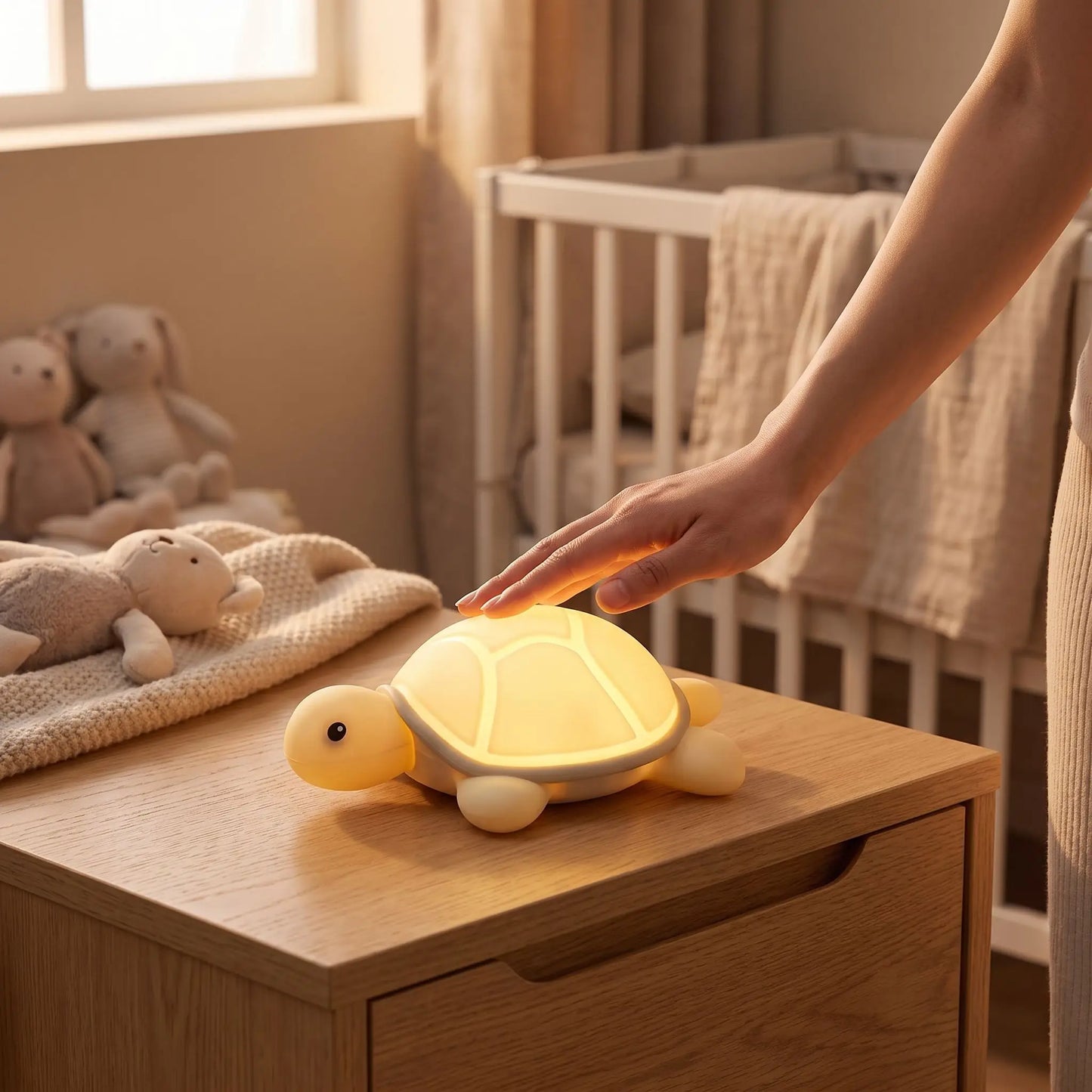 Veilleuse tortue en silicone rechargeable allumée d'une simple pression pour éclairer la chambre de bébé